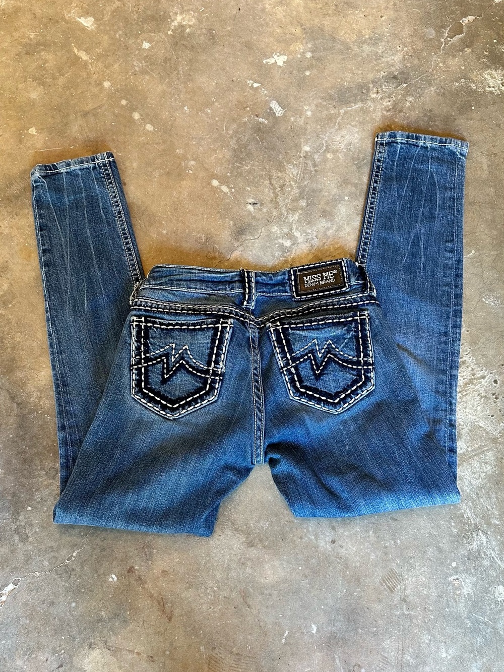 Miss Me Dark Blue Skinny Jeans with Contrasting Pocket Stitch